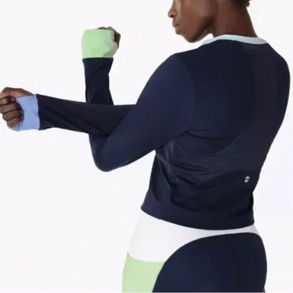 Sweaty Betty power half zip crop workout top long sleeved large colorblock - Picture 3 of 11